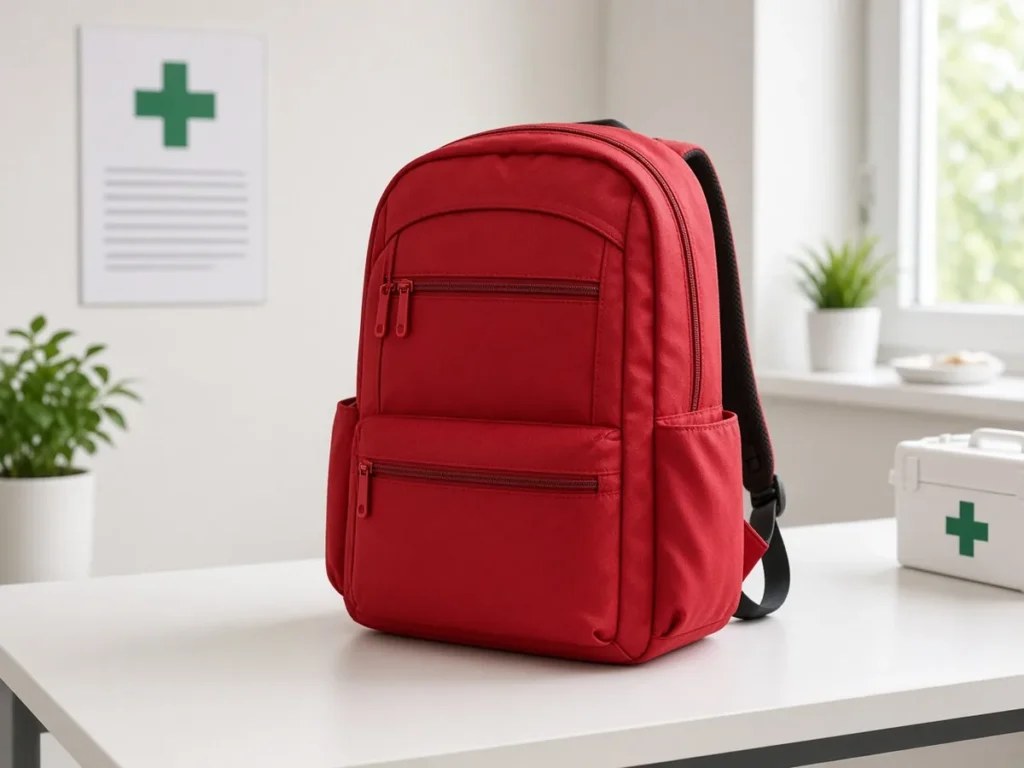 Professioneller Erste-Hilfe-Rucksack an einem Erste-Hilfe-Platz